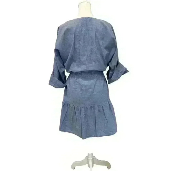 Joie Ecidra Cotton Chambray Tie Waist Tiered Pocket Pullover Mini Dress Blue S - Picture 5 of 7